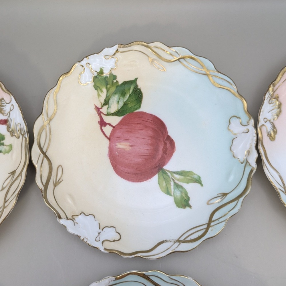 Antique Wheelock Vienna Austria Pomona Fruit Plates Set of 6 Gold Gilt Scalloped - Picture 7 of 13